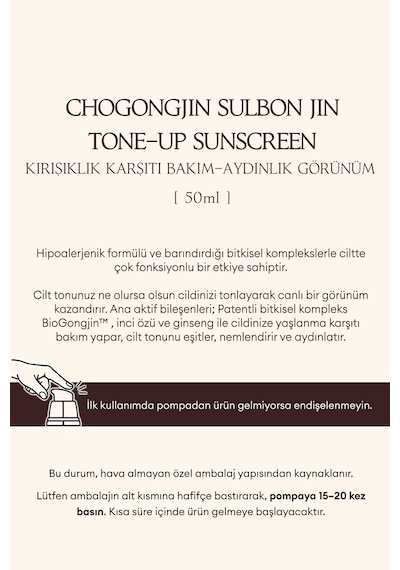 Missha Leke Karşıtı, Nemlendirici, Tonlayıcı Güneş Kremi Chogongjın Sulbon Jin Tone-up Cream