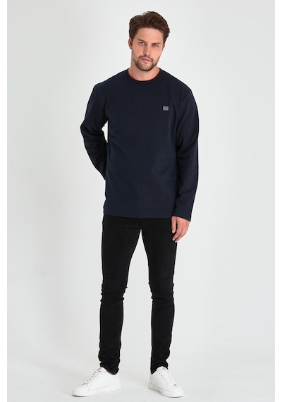 MMetalic Erkek Lacivert Çift Bisiklet Yaka Baskı Detaylı Standart Rahat Kesim Sweatshirt Lacivert