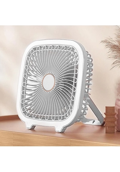 Şarjlı Taşınabilir Vantilatör Masaüstü Led Işıklı Fan 19x19cm