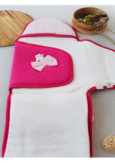 Yenidoğan Açılır Kucaklı Fiyonk Detay Ayaklı Kız Bebek Kundak Pembe Pembe