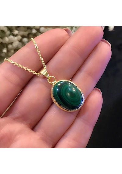 Stella Gümüş Malahit Taşı Kolye Yeşil