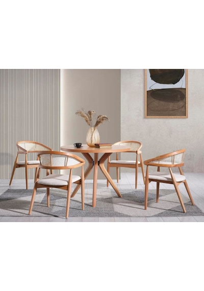 Gazel Hazeranlı Ahşap Bohem Sandalye Natural - Beyaz