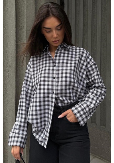 Madmext Siyah Oversize Kareli Kadın Gömlek Mg2822