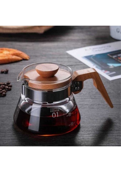 Kahve Sürahisi Borasilikat Cam Ahşap Saplı 600 Ml