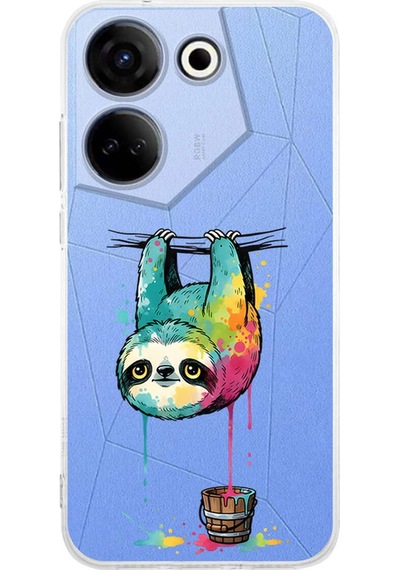 Tecno Camon 20 İle Uyumlu Splash Tembel Hayvan Tasarımlı Şeffaf Silikon Kılıf Şeffaf