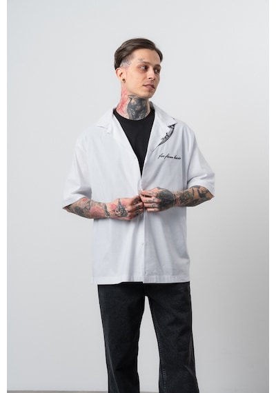 Respire Erkek Itsbyzey Nakışlı Oversize Gömlek Beyaz