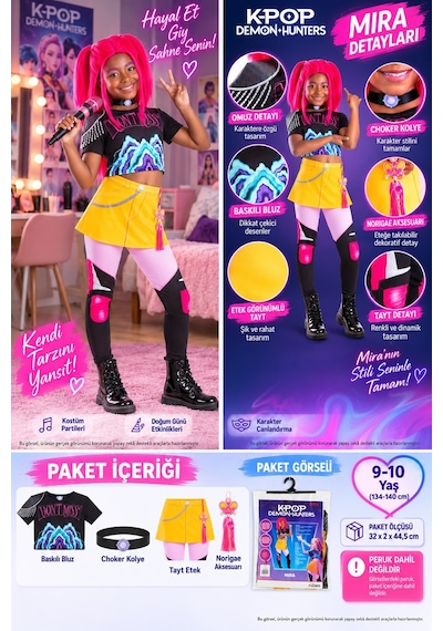 Toyfest K-pop Demon Hunters Mira Kostüm Seti Çocuk 9-10 Yaş M 134-140 Cm Çok Renkli