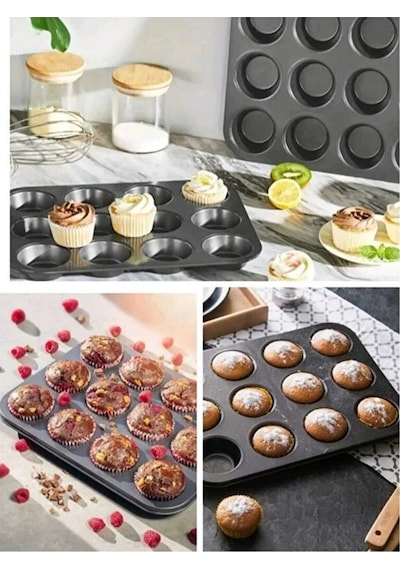 Muffin Kek Kalıbı Teflon 12'li Teflon Beyaz Diğer