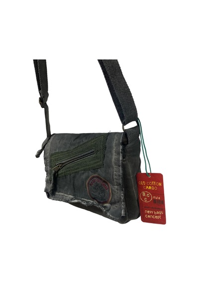 Old Cotton Cargo Vintage Küçük Salaş Unisex Günlük Çapraz Postacı Çantası S Boy 26x20cm Siyah Yeşil