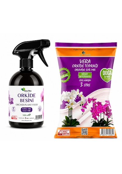 Vera Orkide Bakım Değişim Seti - Vera Özel Karışım Orkide Toprağı-vera-plus Orkide Besini 500 Ml 3 L