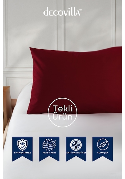 Micro Fermuarlı Yastık Alezi 50x70 Sıvı Geçirmez Kırmızı