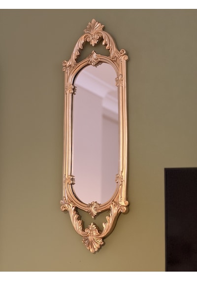 Kısa Oval Dekoratif Duvar Aynası Altın Yaldızlı 60x20 Cm Naturel