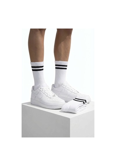 Lykos 2 Çift Beyaz Tenis Çorabı - Çizgili Retro Soket Çorap Seti - Pamuklu Konfor