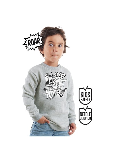 Rawr Dino Erkek Çocuk Gri Melanj Sweatshirt