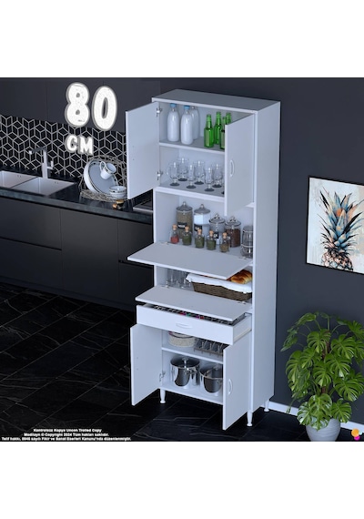 Modilayn Ece Kapaklı Çekmeceli Çok Amaçlı Kiler Dolabı - Mutfak Ve Kahve Köşesi 80 Cm Beyaz Modilayn Ece Kapaklı Çekmeceli Çok Amaçlı Kiler Dolabı - Mutfak Ve Kahve Köşesi 80 Cm Beyaz