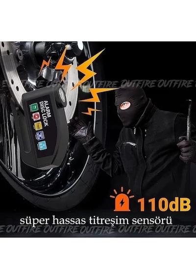 Vtn-110 Alarmlı Disk Kilidi Motorsiklet Scooter Bisiklet Sesli Alarm 110 Desibel