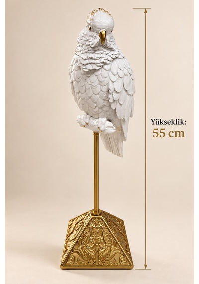 Beyaz Gold Papağan Biblo 55 Cm Dekoratif Salon Ve Ofis Aksesuarı