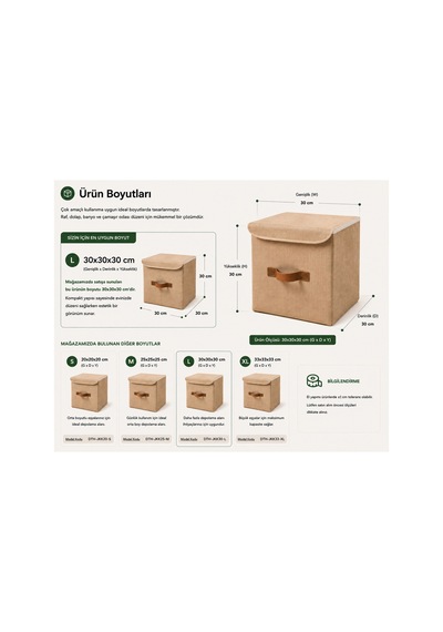 Kapaklı Jüt Saklama Kutusu 30x30x30 Cm Katlanabilir Dolap Düzenleyici Raf Organizer Doğal
