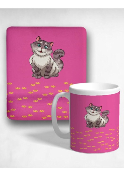 Happy Cat Oval Bilek Destekli Mouse Pad Ve Kupa Bardak Seti Mousepad