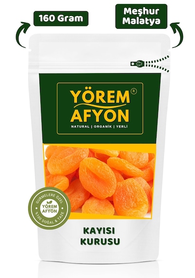 Yörem Afyon Meşhur Malatya Güneşte Kurutulmuş Etli Jumbo Boy Vegan Kayısı Kurusu, Şekerpare 160gr. 160 G