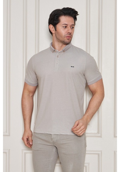 Jeus Erkek Pike Lacoste Kumaş Yakalı Bej Tshirt