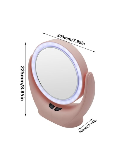 Naturalove Fanlı Led Işıklı Makyaj Aynası,360 Derece Şarj Edilebilir Pembe