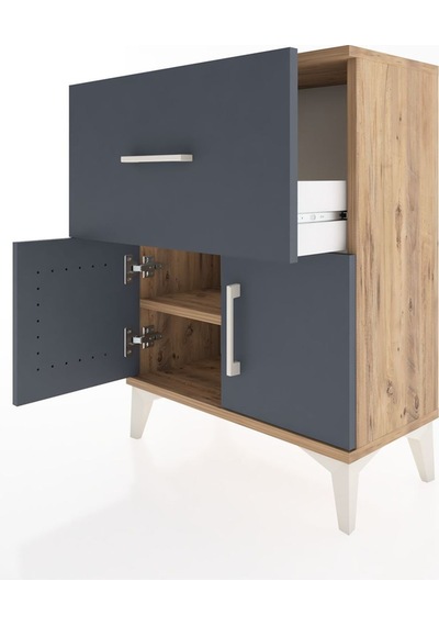 Arges Komodin 3 Raflı Tek Çekmeceli 2 Kapaklı 60x30x80 Çam-an... Çam