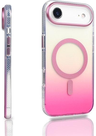 Apple Uyumlu iPhone 17 Air Kılıf Transparan Renk Geçişli M-safe Şarj Özellikli Toros Kapak Rose Pembe