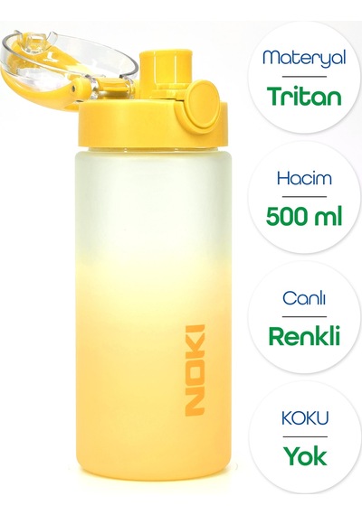 Su Matarası Tritan Geniş Ağız Su Şişesi Gradyan Spor Matarası Suluğu Bpasız 500 Ml Sarı 0109 Sarı