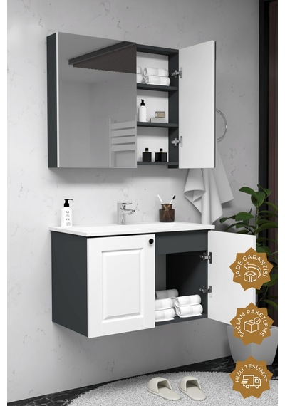 Teta Home Aldera 80 Cm Mdf Gövde Membran Kapak Banyo Dolabı Seti Antrasit - Beyaz Teta Home Aldera 80 Cm Mdf Gövde Membran Kapak Banyo Dolabı Seti Antrasit - Beyaz