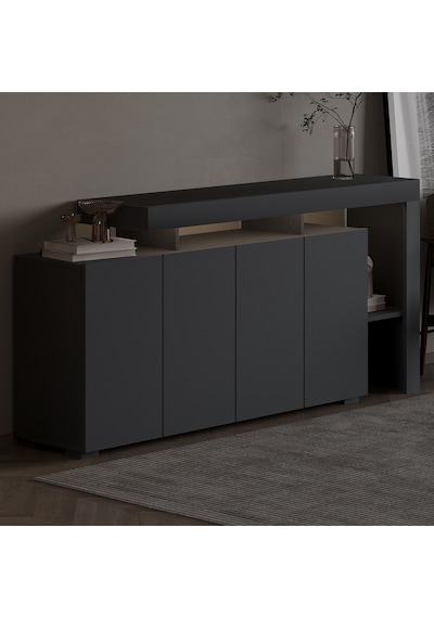 İnarch Dizayn Beliz Led Işıklı Modern Konsol 170 Cm, 4 Kapaklı Ve İç Raflı Depolama, Tasarım Antrasit İnarch Dizayn Beliz Led Işıklı Modern Konsol 170 Cm, 4 Kapaklı Ve İç Raflı Depolama, Tasarım Antrasit