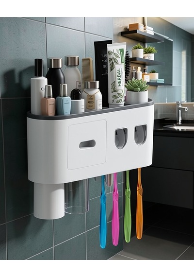 Banyo Organizer Diş Fırçası Tutucu Çift Dispenserli 6 Fırçalık Çok Renkli