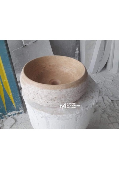 Traverten Dışı Taramalı Bombeli Lavabo