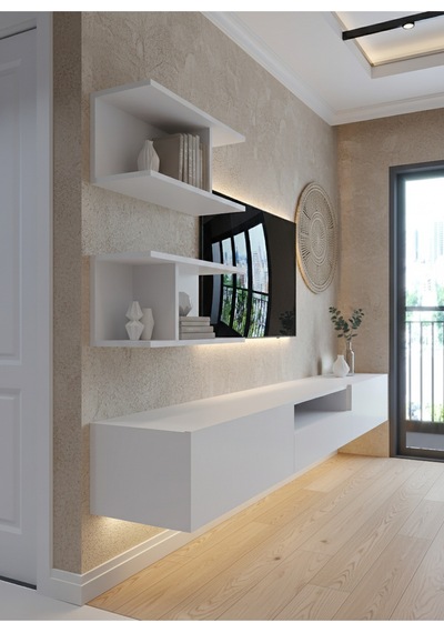 Resital Ledli Duvara Monte Tv Sehpası - Beyaz - W6015-1 Beyaz