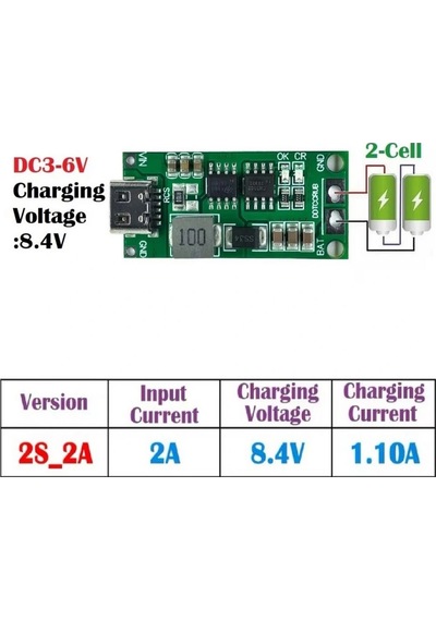 2s 2a Type-c Şarj Modülü Çok Hücreli 18650 Lityum Pil Şarj Devresi 8.4v