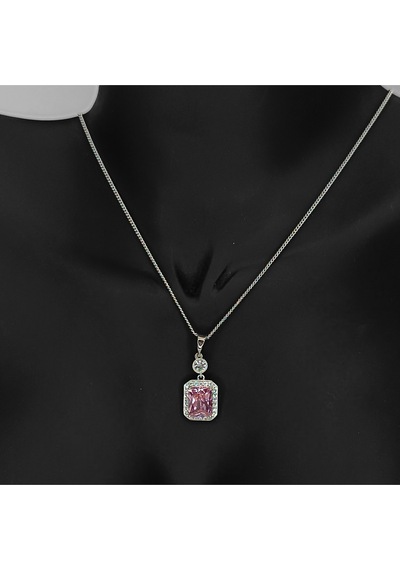 Pembe Baget Taşlı Kolye&küpe Set - Gümüş Pembe