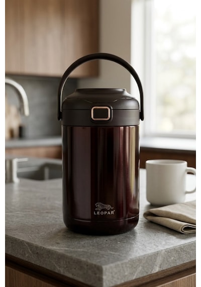 Cooker Leopar 2 Litre Kaşıklı Yemek Termosu Yk1412 Kahverengi