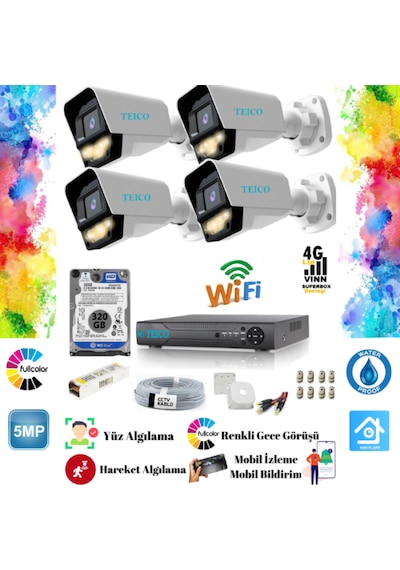 5 Mp Ultra Hd 4 Kameralı 320 Gb Harddisk Dahil Renkli Güvenlik Kamera Seti Teico- 60145n 5 Mp Ultra Hd 4 Kameralı 320 Gb Harddisk Dahil Renkli Güvenlik Kamera Seti Teico- 60145n