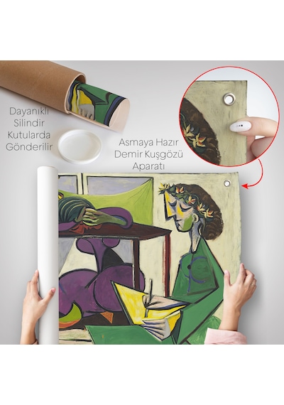 Pablo Picasso - İç Mekanda Bir Kız Çizimi Duvar Örtüsü-7081