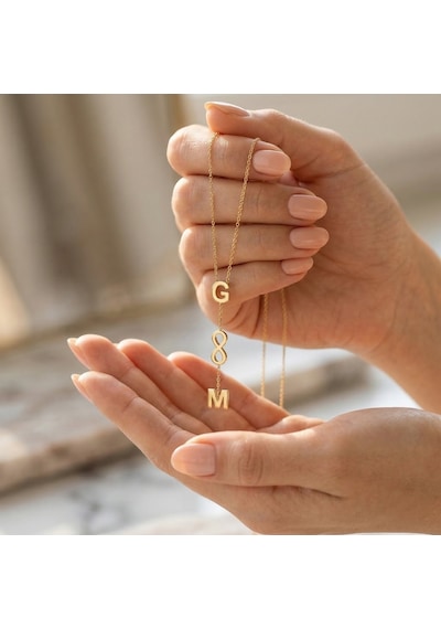 925 Ayar Gümüş İki Harf Ve Sonsuzluk Y Kolye Gold
