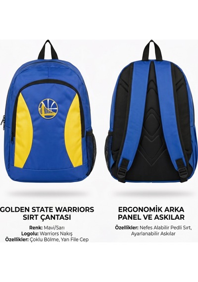 Usa Golden State Warriors Baskılı Sarı Mavi Çanta 11468 Siyah