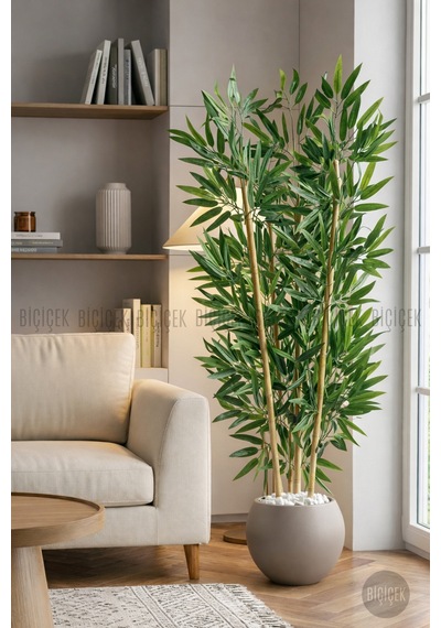 125cm Yapay Bambu Ağaci Mocha Küre Saksıda Kahverengi