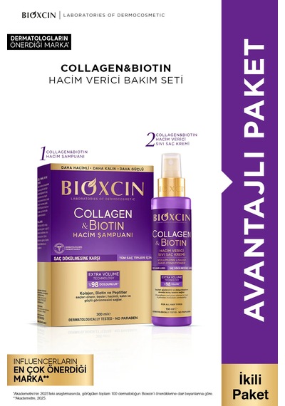 Collagen & Biotin Hacim Şampuanı + Sıvı Saç Kremi Hacim Verici, Dolgunlaştırıcı İçerikli Tüm Saç Tipleri