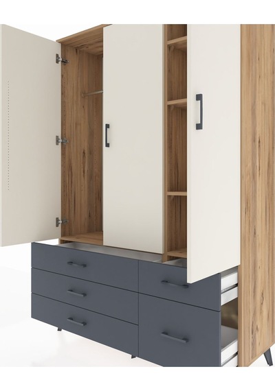 Hyperion Dolap 5 Raflı 5 Çekmeceli Tek Askılı 132x44x195 Çam-aytaşı/antrasit Aytası/antrasıt Hyperion Dolap 5 Raflı 5 Çekmeceli Tek Askılı 132x44x195 Çam-aytaşı/antrasit Aytası/antrasıt