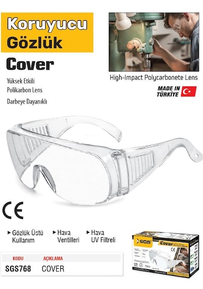 Sgs Cover Koruyucu Çapak Gözlüğü - Şeffaf - Z 87-1 En 166f En 170f
