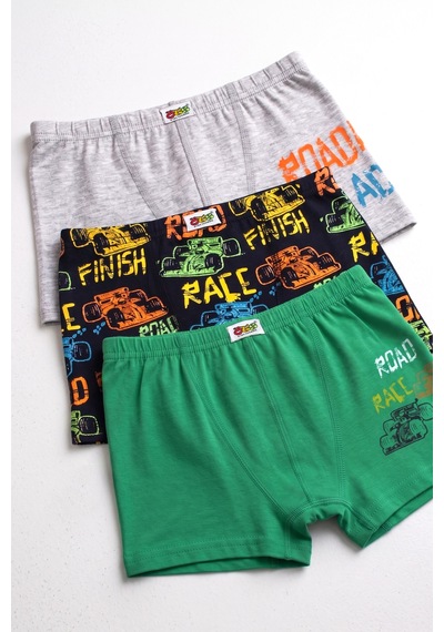 Öts Erkek Çocuk 3 Lü Pamuklu Boxer Baskılı Ergonomik Tasarım 7817-3 Renkli