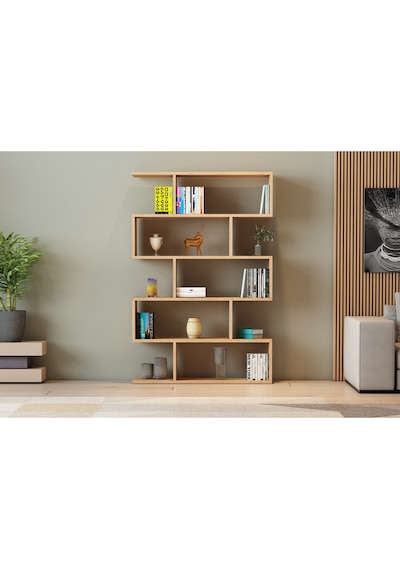 Begonya Safir Meşe Kitaplık Modern Tasarım Çok Amaçlı Dekoratif Raf Ünitesi Bej
