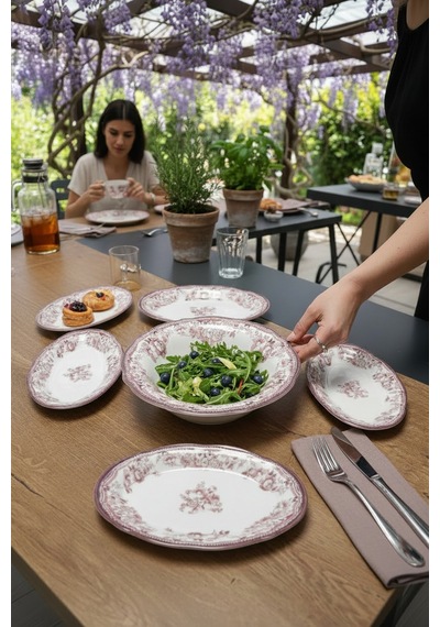 Akayev Porselen Vintage Maroon 5 Parça Salata Kayık Servis Takımı Maroon