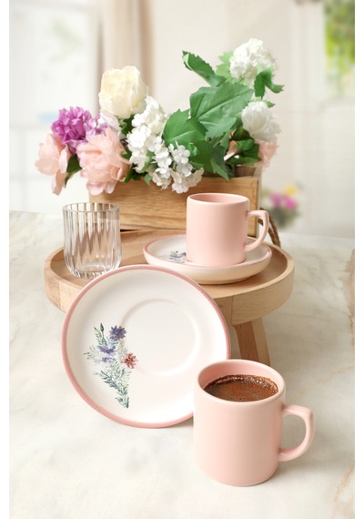 Keramika Elegant Blossoms Pembe Kahve Takımı 4 Parça 2 Kişilik 21