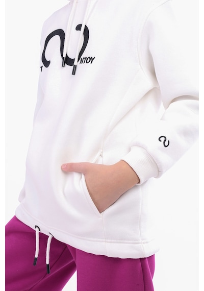 Kız Çocuk Oversize Kapüşonlu Cepli Düşük Omuz Baskılı Sweatshirt - Beli Ayarlanabilir & 3 İplik Şardonlu Ekru Kız Çocuk Oversize Kapüşonlu Cepli Düşük Omuz Baskılı Sweatshirt - Beli Ayarlanabilir & 3 İplik Şardonlu Ekru
